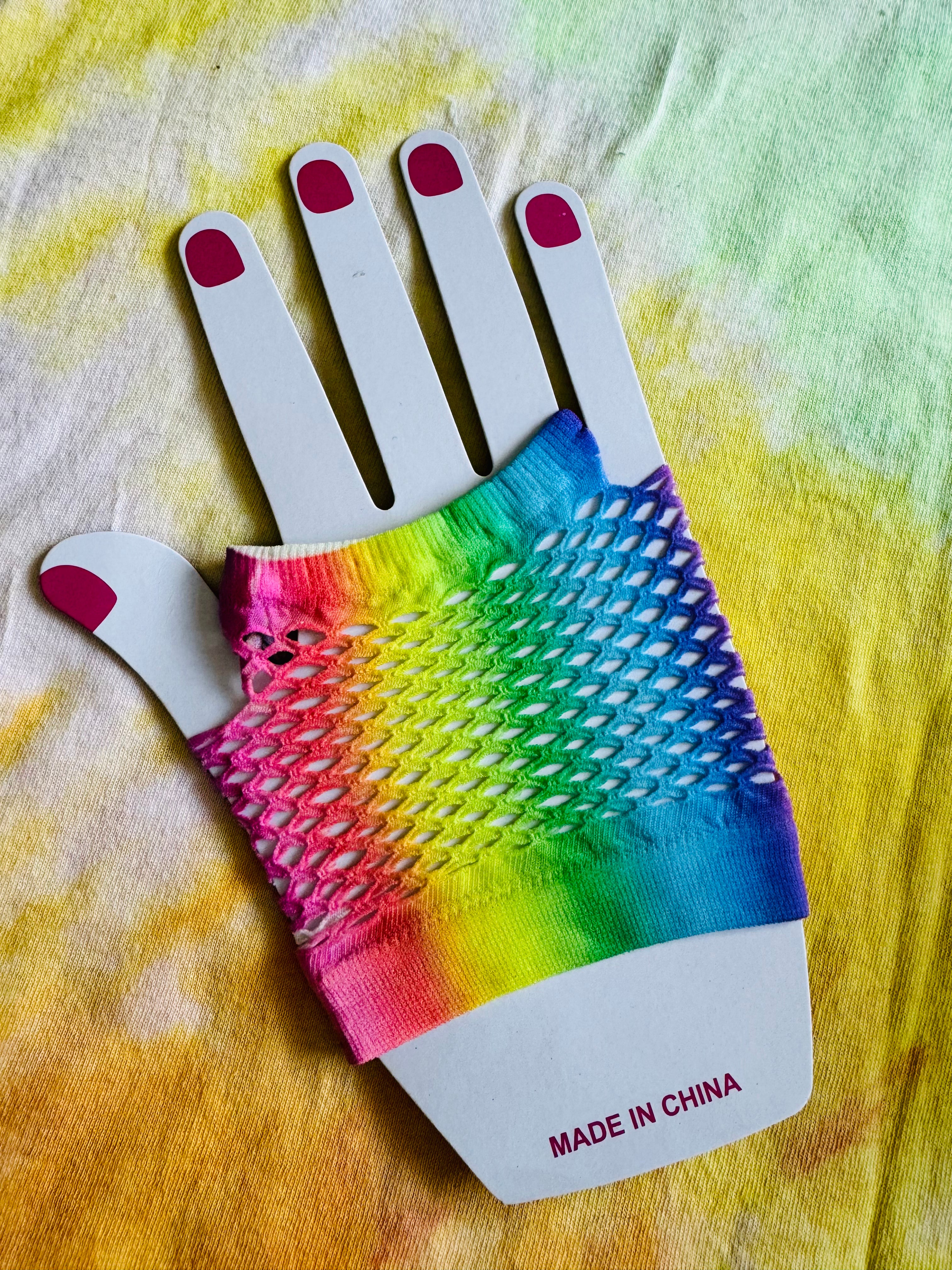 Rainbow Fishnet Gloves