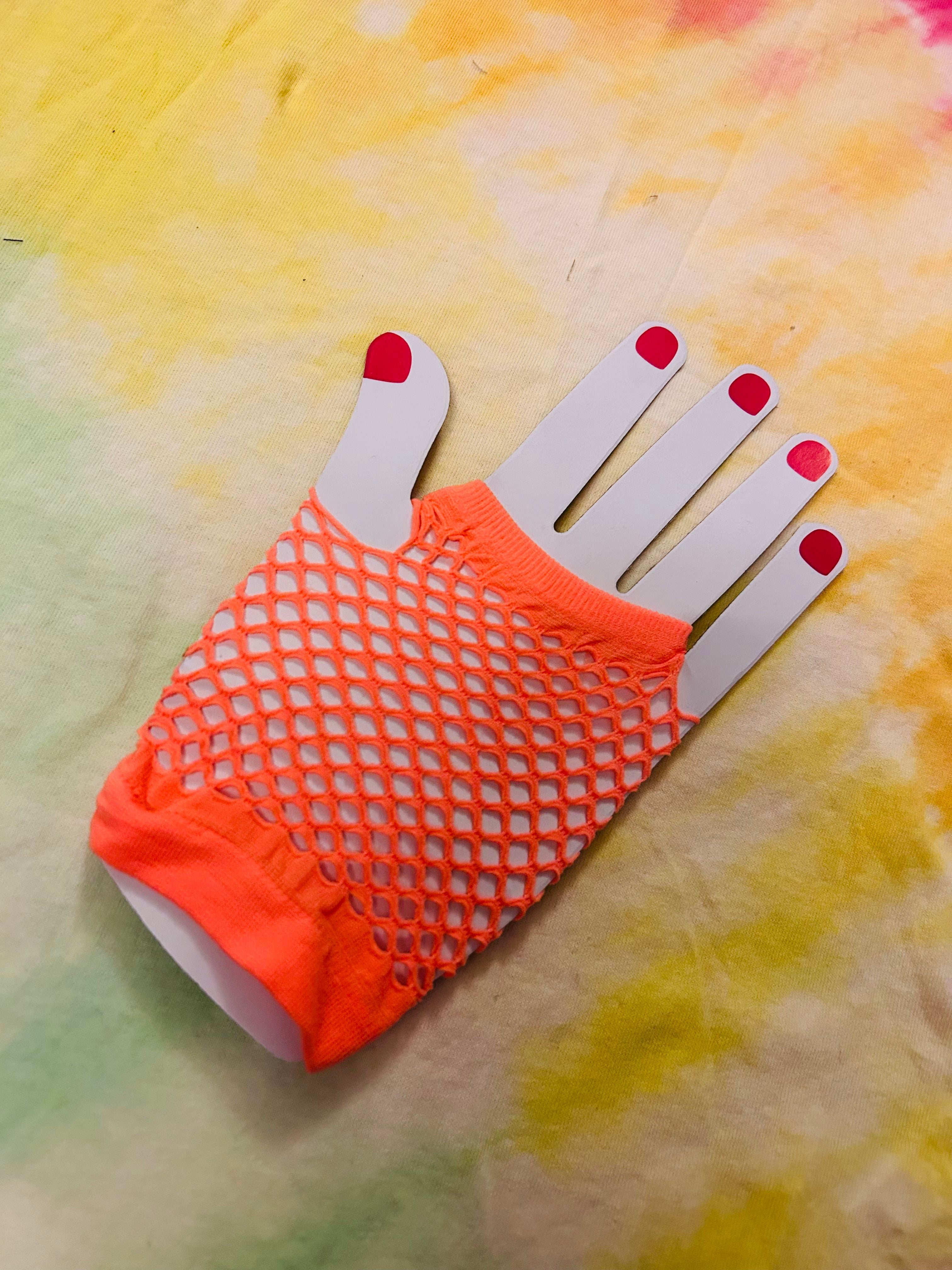 Orange Fishnet Gloves